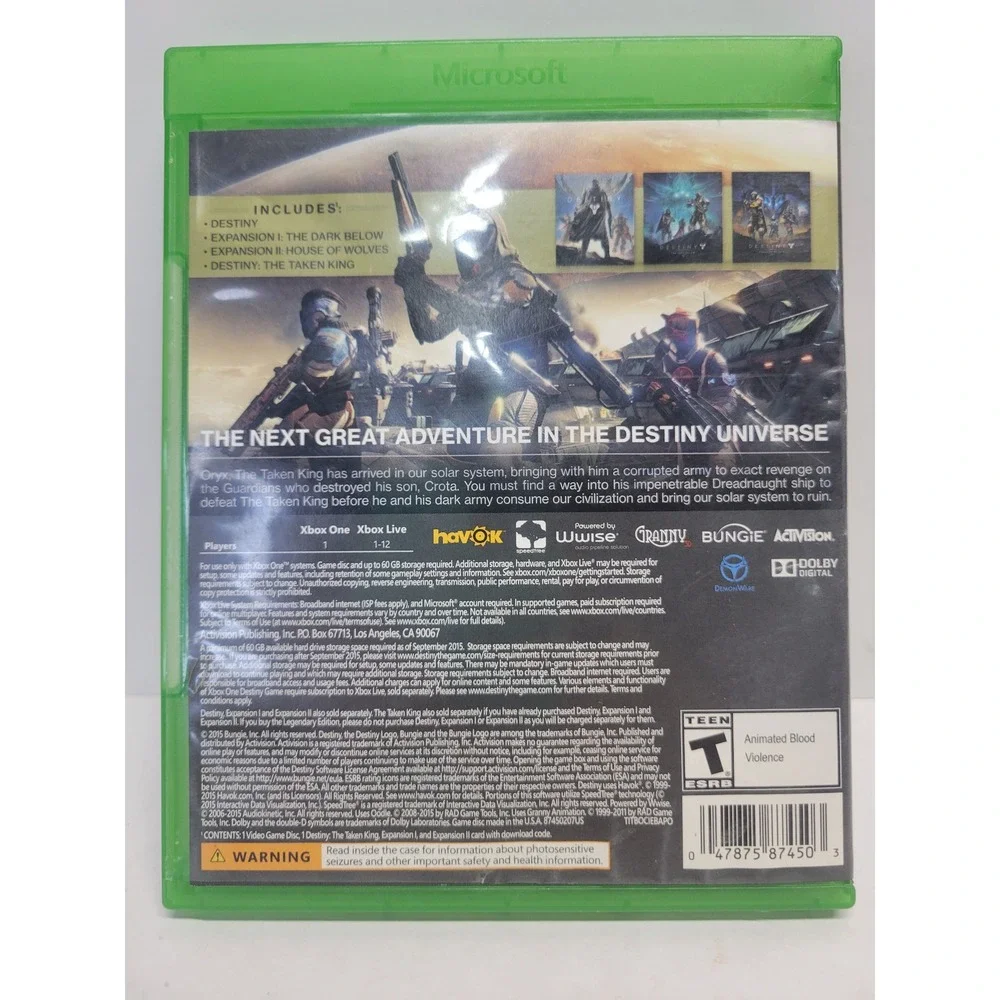 Destiny The Taken King Legendary Edition Xbox One Microsoft‎ Bungie 2015 Game